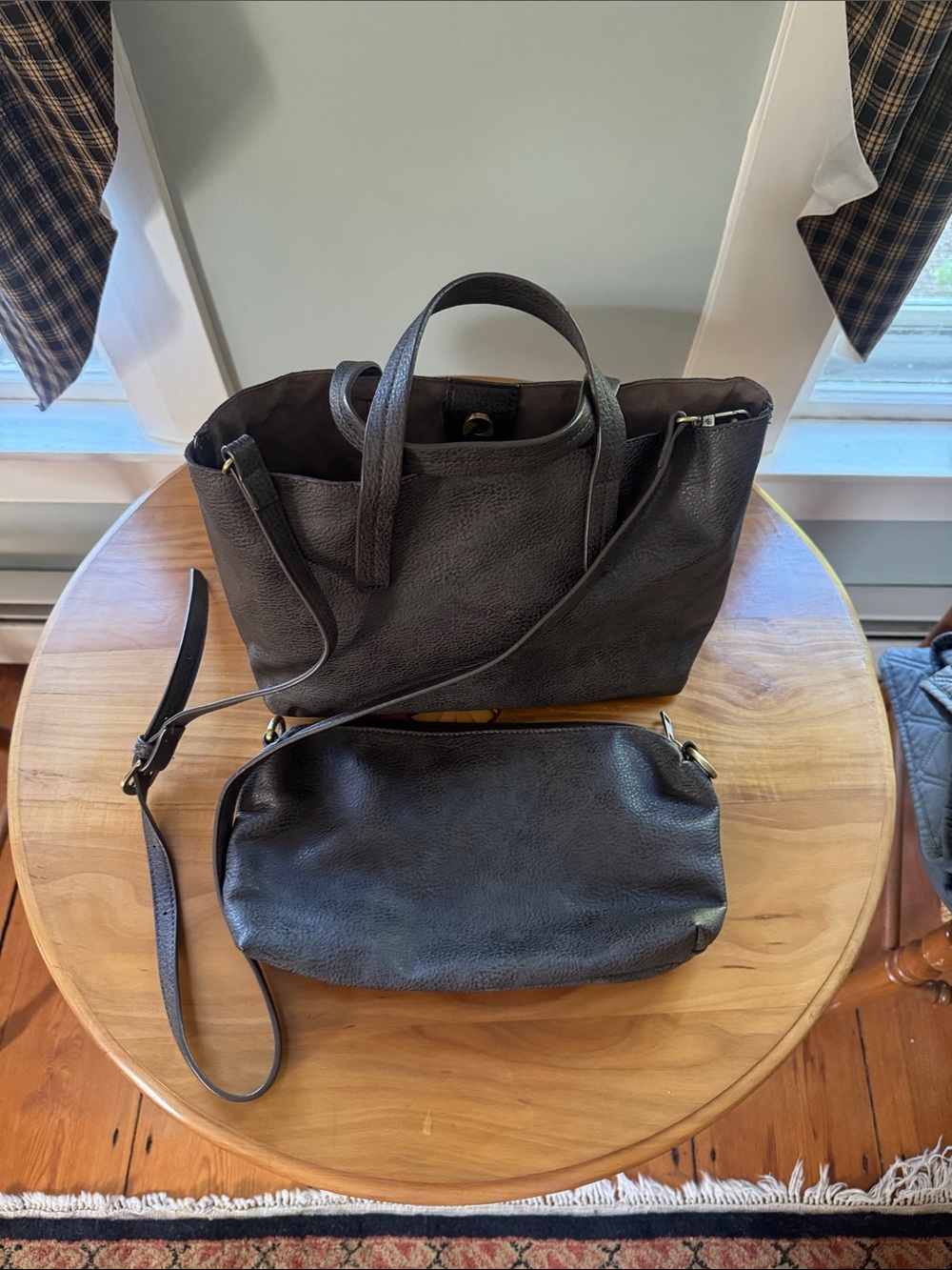 Joy Susan Gray Leather Tote with Matching Crossbody Pouch